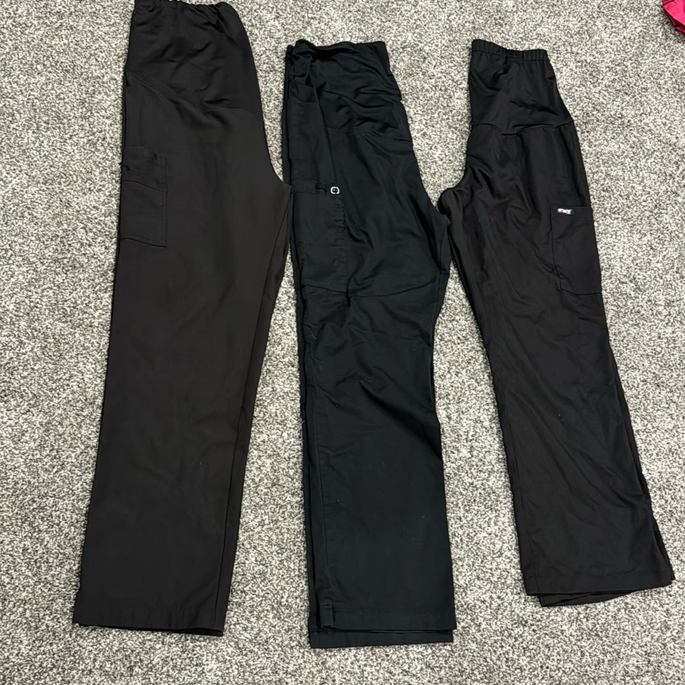 3 pairs size medium black maternity scrub pants- grey’s anatomy, wonder wink